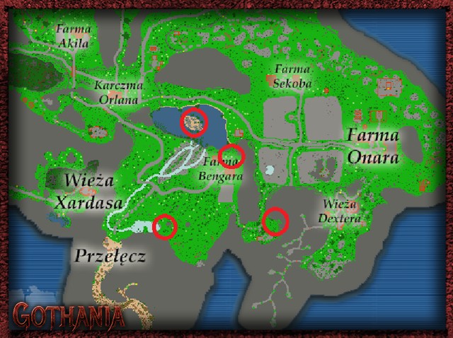 Mapa z zaznaczonymi czterema pozostałymi skrytkami Grega