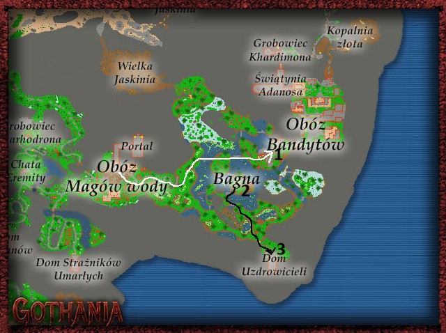Mapa Jarkendaru z drogą do Franka, Edgora i Domu Uzdrowicieli